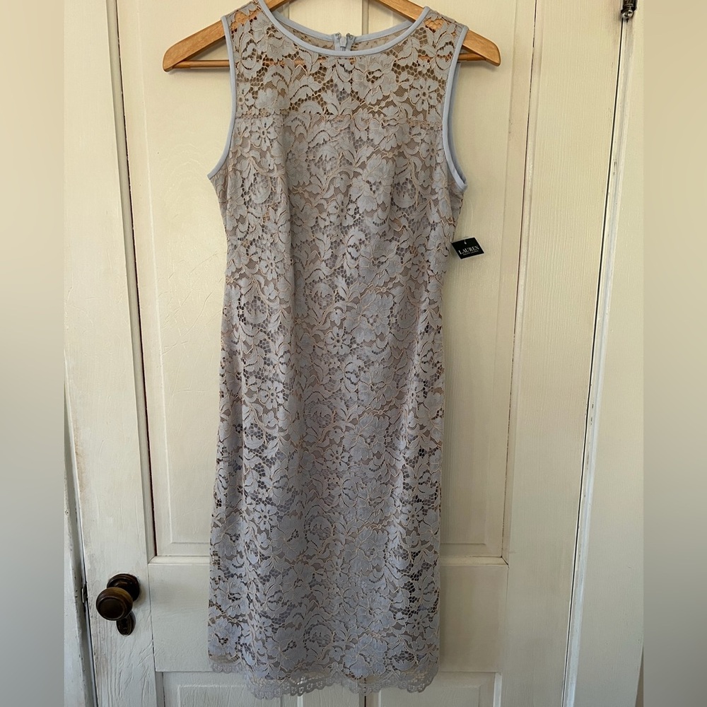 Ralph Lauren Elegant Lace Sleeveless Dress Pale Blue